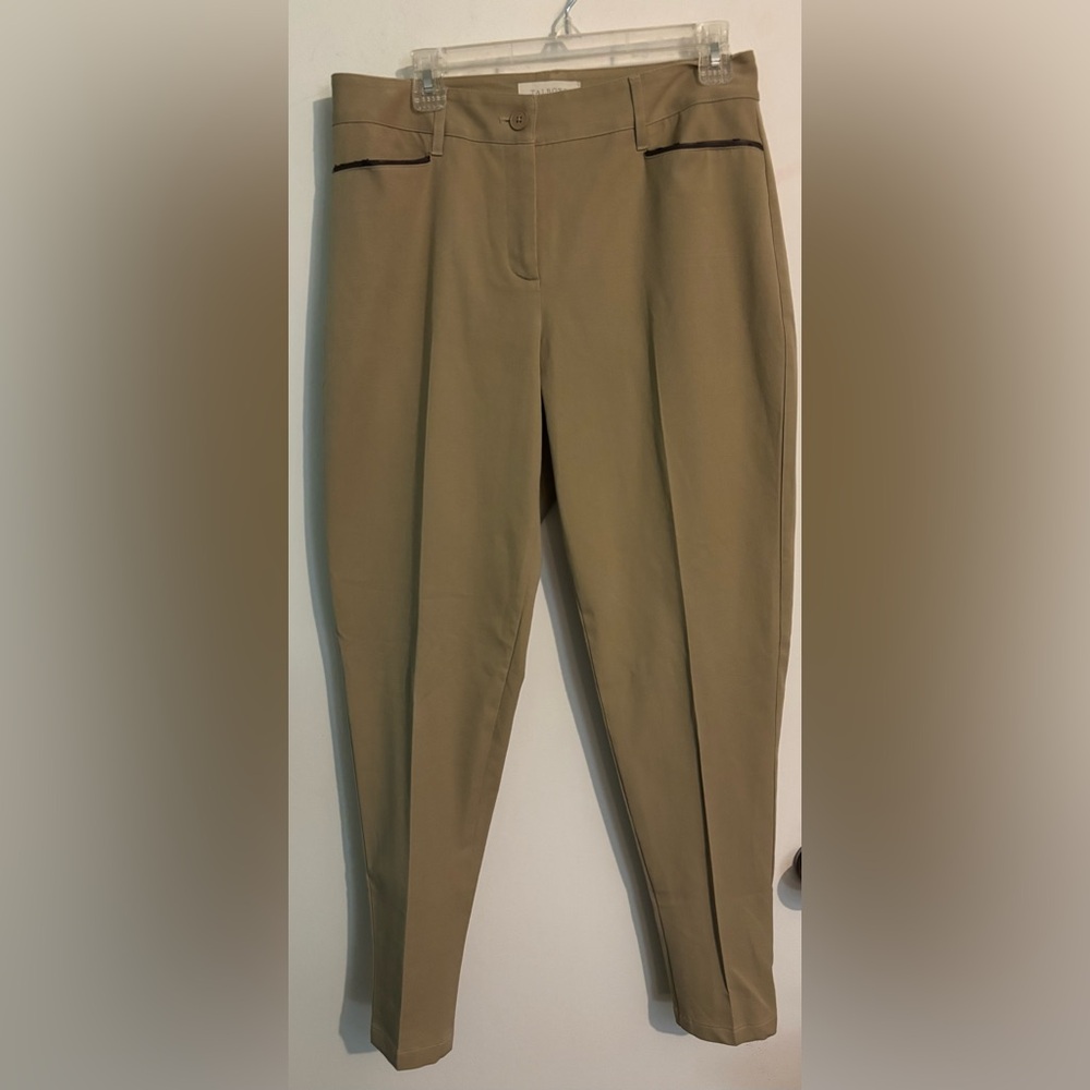 Talbots Womens Sz‎ 10 Curvy Khaki Dress Pants Faux Leather Pocket Detail Tapered